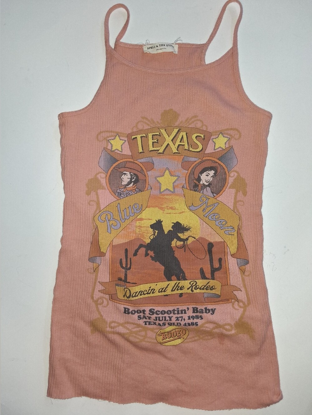 Spell And The Gypsy Coral Ribbed Texas Rodeo Graphic Tank Size Small